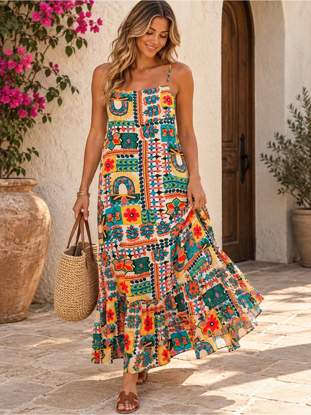 NWT Paper Heart Colorful Abstract Floral Tie Back Maxi Dress Small